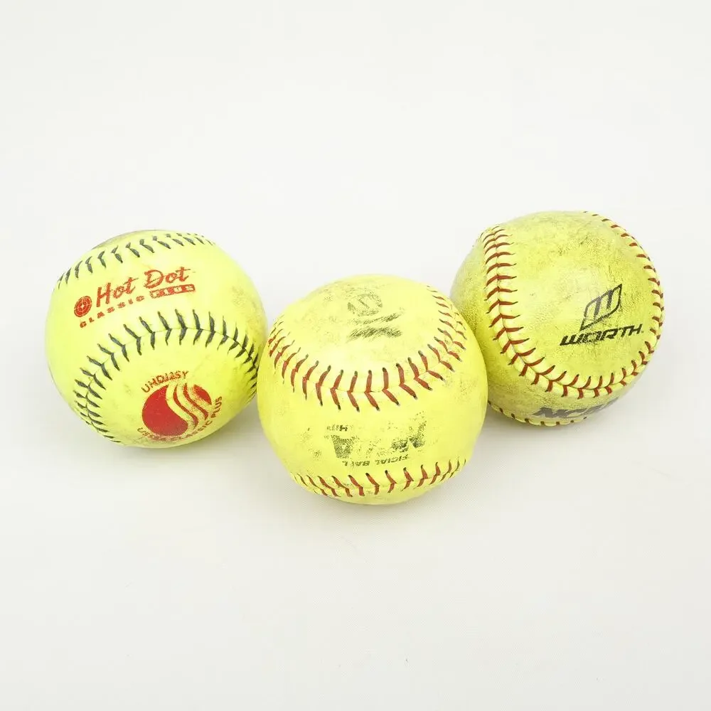 Lot of 3 Softballs Hot Dot Worth ProTac NC125 Training Yellow - Picture 2 of 6